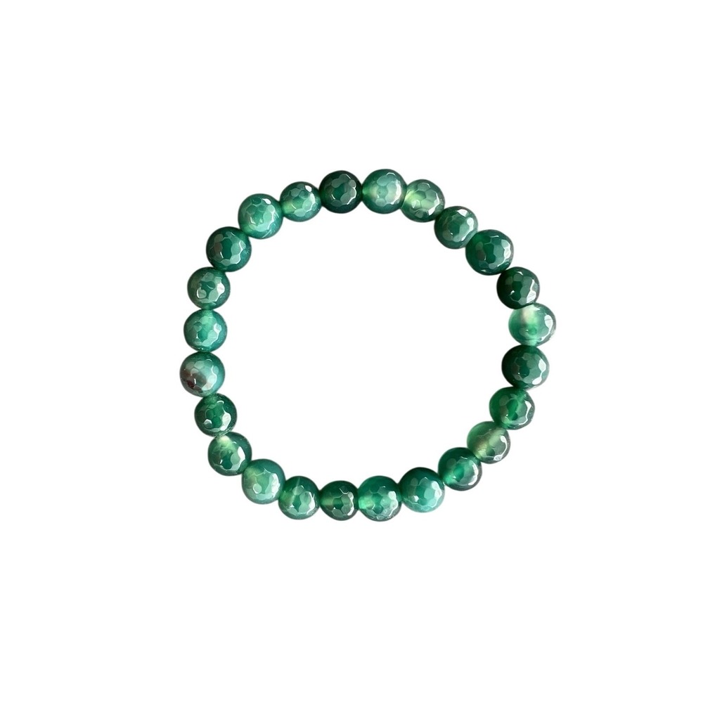Green Faceted Beaded Stretch Bracelet‎ Boho Minimalist Everyday Jewelry